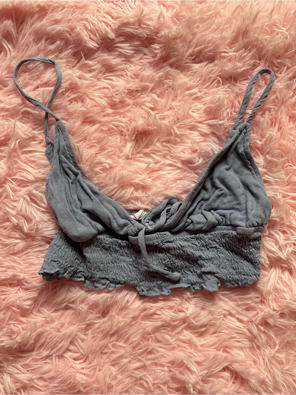 FREE WITH BUNDLE Garage Light Blue Smocked Bralette with Tie Front